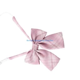 E56A JK Girl Sweet Pink Checkered Pre-Tied Tie Polyester Silk Necktie Japanese College School Uniform Bowknot Bowtie Neckwear