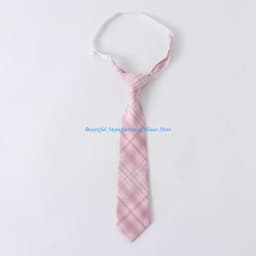 E56A JK Girl Sweet Pink Checkered Pre-Tied Tie Polyester Silk Necktie Japanese College School Uniform Bowknot Bowtie Neckwear