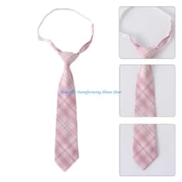 E56A JK Girl Sweet Pink Checkered Pre-Tied Tie Polyester Silk Necktie Japanese College School Uniform Bowknot Bowtie Neckwear