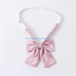 E56A JK Girl Sweet Pink Checkered Pre-Tied Tie Polyester Silk Necktie Japanese College School Uniform Bowknot Bowtie Neckwear