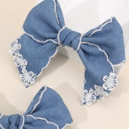 2Pcs Denim Flower Bow Hair Clips Sweet Cute Floral Embroidered Boho Bownot Hairpin For Girls Children Headwear Hair Accessories