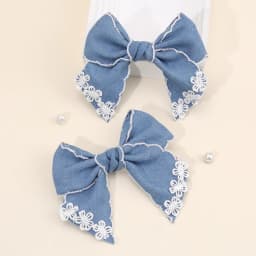 2Pcs Denim Flower Bow Hair Clips Sweet Cute Floral Embroidered Boho Bownot Hairpin For Girls Children Headwear Hair Accessories