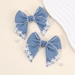 2Pcs Denim Flower Bow Hair Clips Sweet Cute Floral Embroidered Boho Bownot Hairpin For Girls Children Headwear Hair Accessories