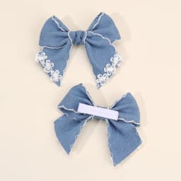 2Pcs Denim Flower Bow Hair Clips Sweet Cute Floral Embroidered Boho Bownot Hairpin For Girls Children Headwear Hair Accessories