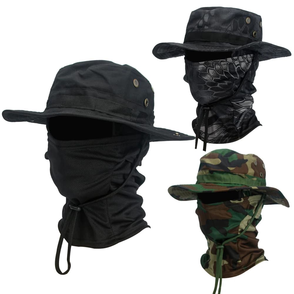 2Pcs/Set Wide-brimmed Hat Balaclava Mixed Set Men Sunscreen Boonie Cap Outdoors Hiking Camping Fishing Hat Sun Hat Fisherman Hat