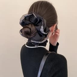 Oversized Silk Crystal Hair Scrunchies For Women Exaggerated Shiny Rhinestone Black Mesh Head Bands Fashion Hair Accessories