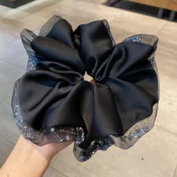 Oversized Silk Crystal Hair Scrunchies For Women Exaggerated Shiny Rhinestone Black Mesh Head Bands Fashion Hair Accessories