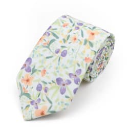 New Men's 7.5cm Tie Cotton Beautiful Elegant Pink Green Flower Leaves Necktie Wedding Party Daily Suit Shirt Accessory Gift