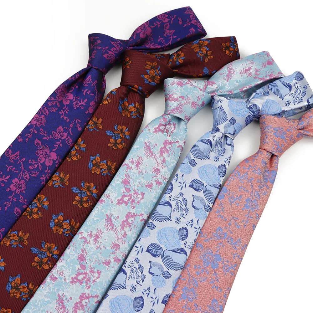 Man's 6cm Casual Floral Polyester Tie Red Blue Green Flower Pattern Jacquard Necktie Business Suit Accessory Wedding Party Gifts