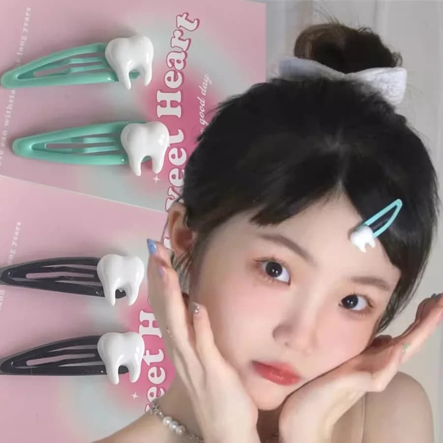Y2K Tooth Hair Clip Funny Punk Girls Hairpin Cartoon Dental Tooth Clip Hair Accessory Streetwear Harajuku Style Bangs BB Clip