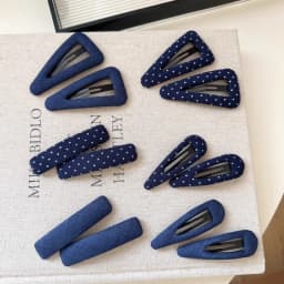Vintage Korean Hair Clip Navy Blue Polka Dot Fabric Hairpin Handmade No Damage Hair Accessories for Women Hair Clips for Girls