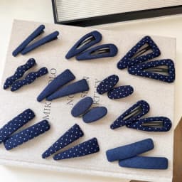 Vintage Korean Hair Clip Navy Blue Polka Dot Fabric Hairpin Handmade No Damage Hair Accessories for Women Hair Clips for Girls