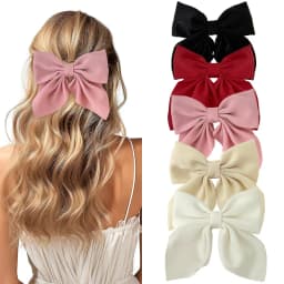 1/2/3/4/5pcs Girls Fashion Colors Short Bow Hair Clips, Soft Classic-Tailed Bow Hairpins, Vintage Metal Hair Clip Silk Headband