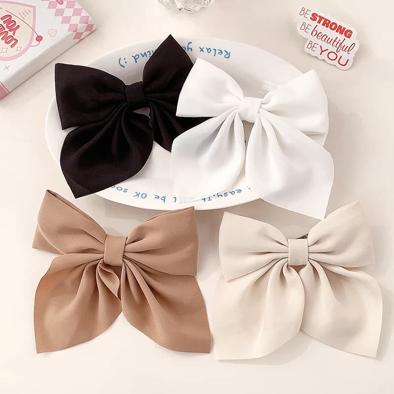 1/2/3/4/5pcs Girls Fashion Colors Short Bow Hair Clips, Soft Classic-Tailed Bow Hairpins, Vintage Metal Hair Clip Silk Headband