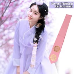 Fashion Flower Korean Headband Ribbon Court Korean Hanbok Hairband Traditional Headdress Stage Dance Costume Girl
