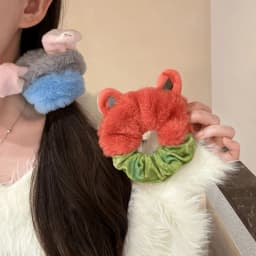 1/2PC Crazy Animal City Theme Plush Scrunchie Set, Fox Rabbit Hair Ties, Cute Cartoon Hair Accessories, Stylish Party Hair Decor
