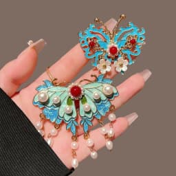 New Chinese Style Ancient Style Blue Hanfu Women Alloy Hair Clip Retro Auspicious Cloud Pearl Tassel Butterfly Duckbill Clip