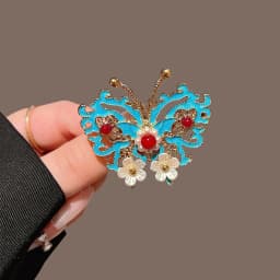 New Chinese Style Ancient Style Blue Hanfu Women Alloy Hair Clip Retro Auspicious Cloud Pearl Tassel Butterfly Duckbill Clip