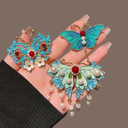 New Chinese Style Ancient Style Blue Hanfu Women Alloy Hair Clip Retro Auspicious Cloud Pearl Tassel Butterfly Duckbill Clip