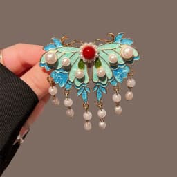 New Chinese Style Ancient Style Blue Hanfu Women Alloy Hair Clip Retro Auspicious Cloud Pearl Tassel Butterfly Duckbill Clip
