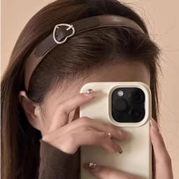 Fashion Coffee Brown Leather Buckle Hairband Hair Accessories Head Band for Women Spring Autumn Warm PU Leather Heart Headbands