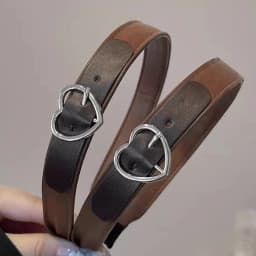 Fashion Coffee Brown Leather Buckle Hairband Hair Accessories Head Band for Women Spring Autumn Warm PU Leather Heart Headbands