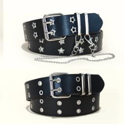 Star Eye Rivet Belt Gothic Style Double Pin Buckle Man/woman Fashion Casual Punk Style Pu Leather Waistband for Jeans Y2K Belt
