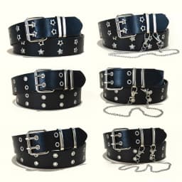 Star Eye Rivet Belt Gothic Style Double Pin Buckle Man/woman Fashion Casual Punk Style Pu Leather Waistband for Jeans Y2K Belt
