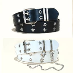 Star Eye Rivet Belt Gothic Style Double Pin Buckle Man/woman Fashion Casual Punk Style Pu Leather Waistband for Jeans Y2K Belt