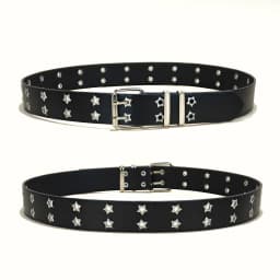 Star Eye Rivet Belt Gothic Style Double Pin Buckle Man/woman Fashion Casual Punk Style Pu Leather Waistband for Jeans Y2K Belt