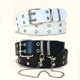 Star Eye Rivet Belt Gothic Style Double Pin Buckle Man/woman Fashion Casual Punk Style Pu Leather Waistband for Jeans Y2K Belt