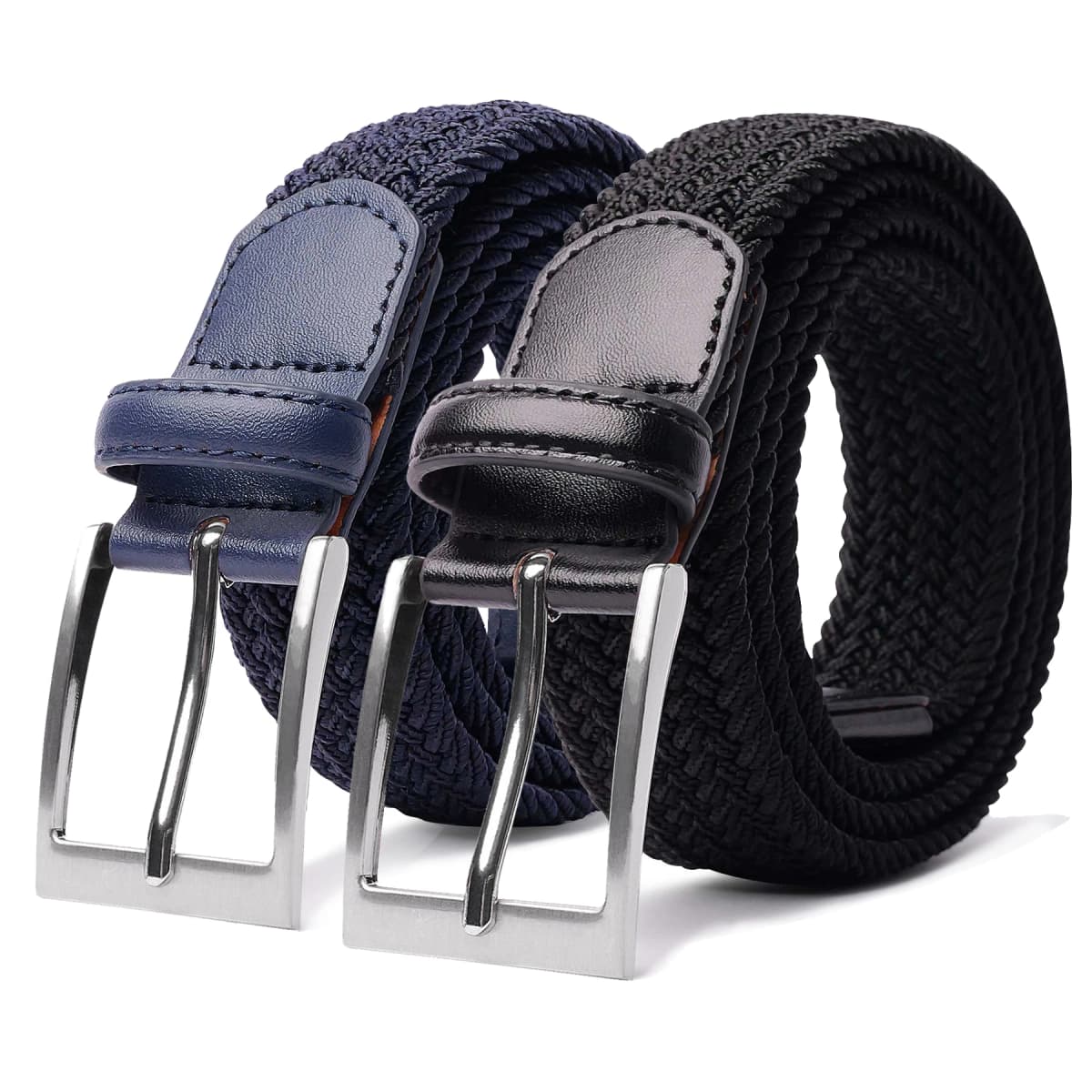 2 Pack Braided Elastic Belt Woven Stretch Belts for Men Women Casual Pants Jeans Golf Shirts