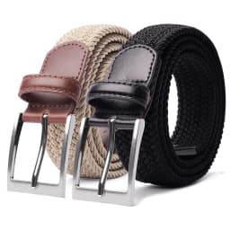2 Pack Braided Elastic Belt Woven Stretch Belts for Men Women Casual Pants Jeans Golf Shirts