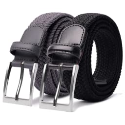2 Pack Braided Elastic Belt Woven Stretch Belts for Men Women Casual Pants Jeans Golf Shirts