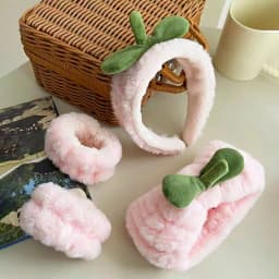 4Pcs Pink Strawberry Face Wash Skincare Hair Bands for Women Girls Cute Soft Makeup Headband Basic Utility Hair Accessories