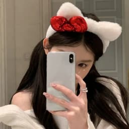 1PC Cat Ear Plush Hair Band, Casual Photo Hair Accessory, Hair Band with Bowknot, Polyester Material, Suitable for Winter (Fit F
