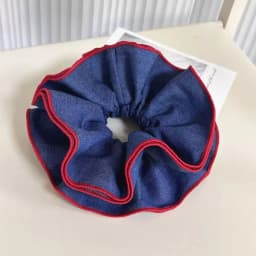 1PC Denim Scrunchies With Red Trim, Stylish Hair Accessories For Women, Cute Hair Ties For Daily And Party Wear