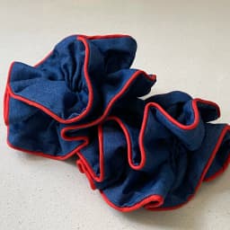 1PC Denim Scrunchies With Red Trim, Stylish Hair Accessories For Women, Cute Hair Ties For Daily And Party Wear