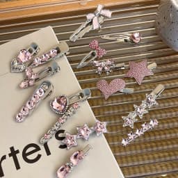 Fashion Pink Series Hair Clip New Korean Style Heart Rhinestones Side Bangs Sweet Cool Exquisite Metal Hair Clip Accessories