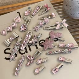 Fashion Pink Series Hair Clip New Korean Style Heart Rhinestones Side Bangs Sweet Cool Exquisite Metal Hair Clip Accessories