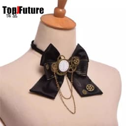 Women Men Steampunk Halloween Lolita Retro Bow Tie Clock Chain Gear Bow Tie Punk Y2K Girl Necktie Accessories Goth Tie