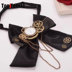 Women Men Steampunk Halloween Lolita Retro Bow Tie Clock Chain Gear Bow Tie Punk Y2K Girl Necktie Accessories Goth Tie
