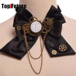 Women Men Steampunk Halloween Lolita Retro Bow Tie Clock Chain Gear Bow Tie Punk Y2K Girl Necktie Accessories Goth Tie