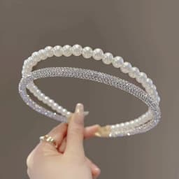 1PC Fashionable Double-Layer Imitation Pearl & Rhinestone Hair Hoop for Women - High-End Rhinestone-Inlaid, Versatile for Outing