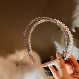1PC Fashionable Double-Layer Imitation Pearl & Rhinestone Hair Hoop for Women - High-End Rhinestone-Inlaid, Versatile for Outing
