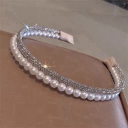 1PC Fashionable Double-Layer Imitation Pearl & Rhinestone Hair Hoop for Women - High-End Rhinestone-Inlaid, Versatile for Outing
