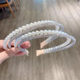 1PC Fashionable Double-Layer Imitation Pearl & Rhinestone Hair Hoop for Women - High-End Rhinestone-Inlaid, Versatile for Outing