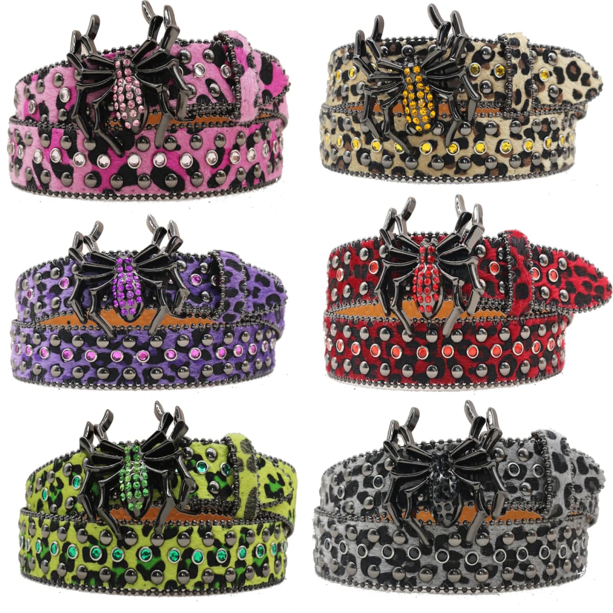 New Leopard Print Spider Rhinestone Belt, European and American Y2K Hip-Hop Style Jeans Rivet Belt, Big Spider Buckle Belt
