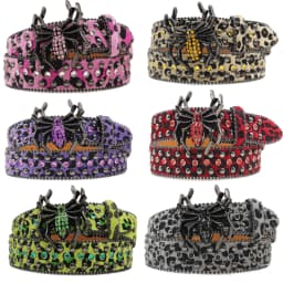 New Leopard Print Spider Rhinestone Belt, European and American Y2K Hip-Hop Style Jeans Rivet Belt, Big Spider Buckle Belt