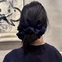 1PC Korean Niche Ballet - Style Navy Blue Bow Cotton Embroidered Chunky Hair Scrunchie, High - End Retro Hair Accessory Hair Tie